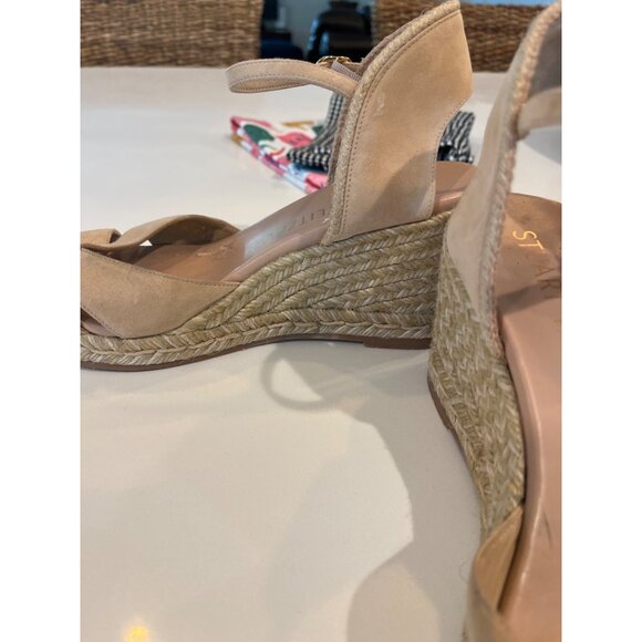 Stuart Weitzman Beige Suede Espadrille Wedge Sandals With Ankle Strap & Braided - Picture 8 of 10